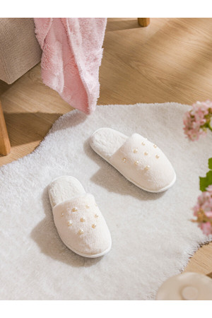 LCW STEPS Boncuk İşlemeli Pelüş Kadın Ev Terliği