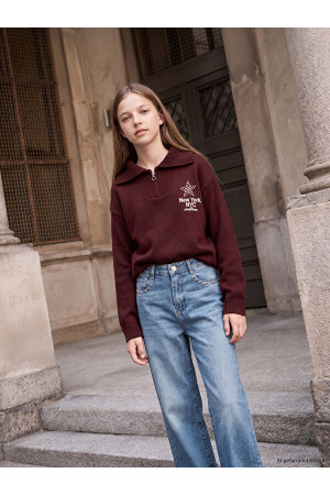 LCW Kids Polo Yaka Taşlı Kız Çocuk Triko Kazak