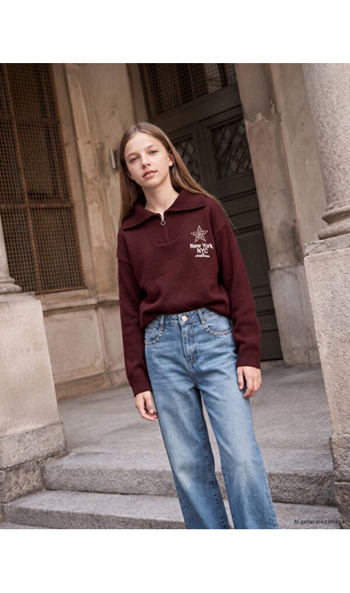 LCW Kids Polo Yaka Taşlı Kız Çocuk Triko Kazak