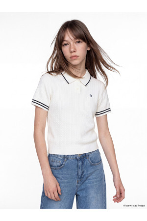 LCW Kids Polo Yaka Nakışlı Kız Çocuk Triko Kazak