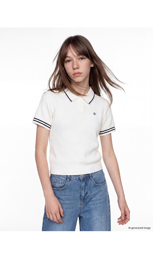 LCW Kids Polo Yaka Nakışlı Kız Çocuk Triko Kazak