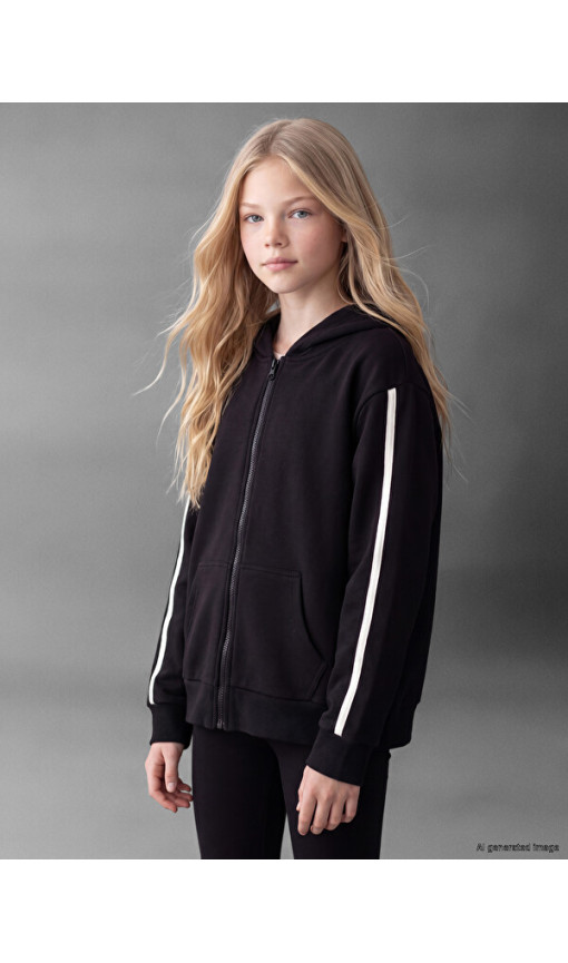 LCW Kids Kapüşonlu Kız Çocuk Fermuarlı Sweatshirt