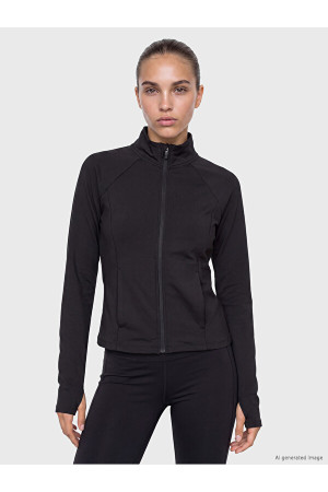 KOOR SPORT Dik Yaka Parmak Geçmeli Kadın Fermuarlı Sweatshirt